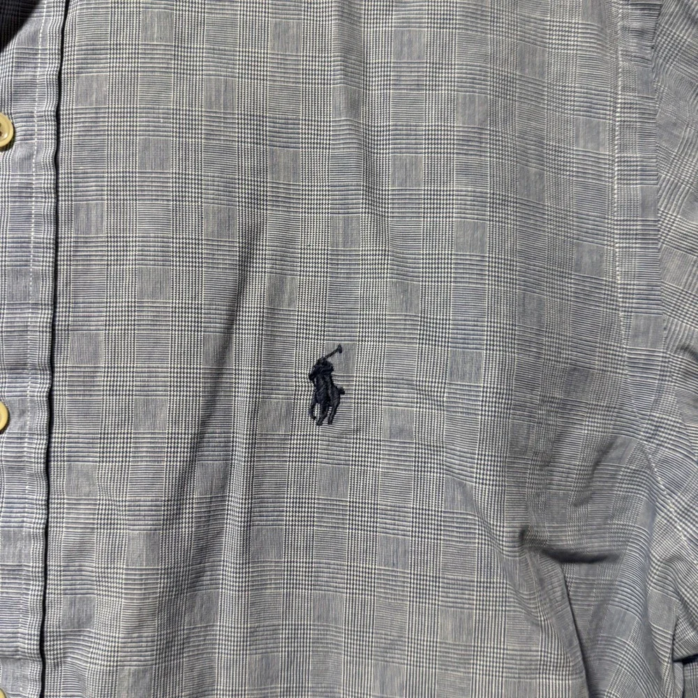 Polo Ralph Lauren Mens Blue Micro Check Button Down Shirt Long Sleeve Monogram